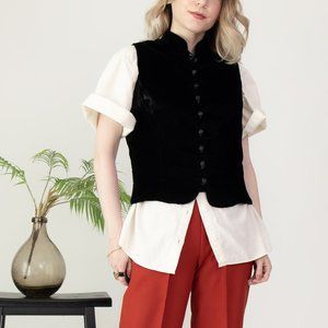Vintage 80s black velvet button down minimal vest